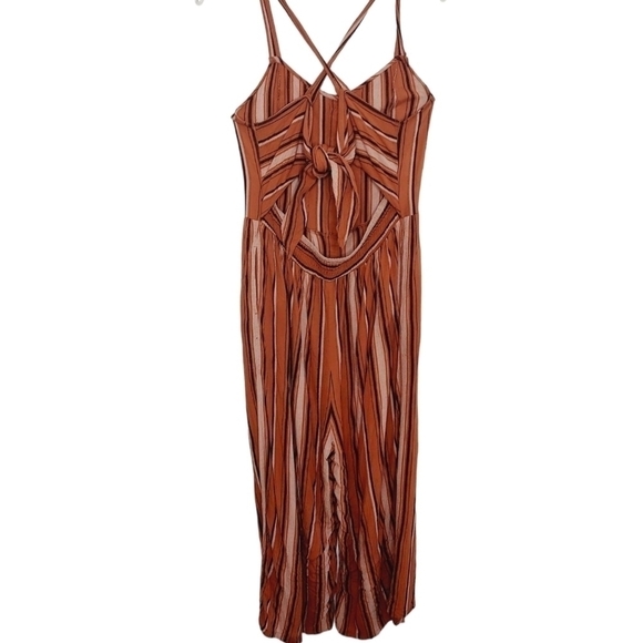 American Eagle Jumpsuit Open Tie Back Flared Romper Striped Pocket Large Viscose - Picture 5 of 16